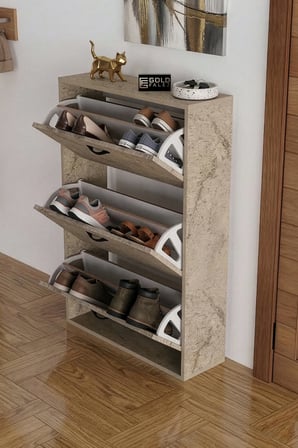 Düşer Kapaklı Ayakkabılık Ekru 74 cm