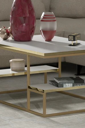 Delux Orta Sehpa Gold Beyaz 90x60 cm