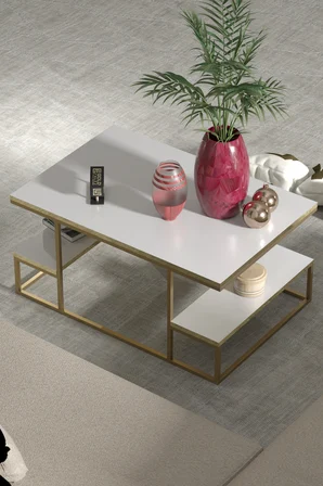 Delux Orta Sehpa Gold Beyaz 90x60 cm
