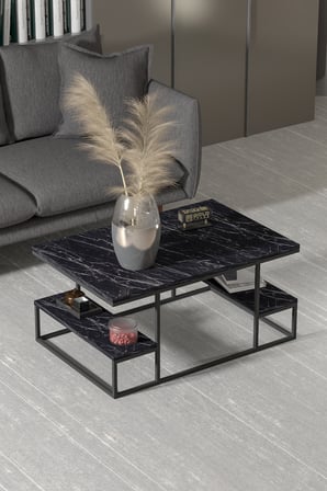 Deluxe Raflı Orta Sehpa Siyah