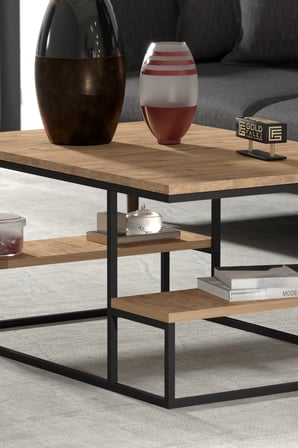Deluxe Raflı Orta Sehpa Çam 90x60