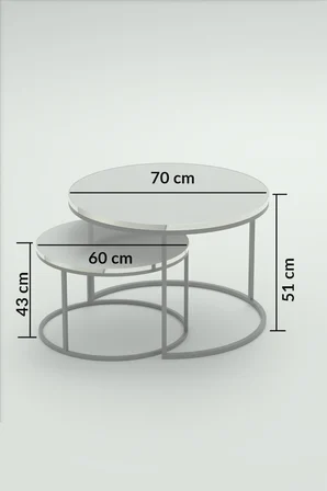 Gümüş Metal Orta Sehpa Bendir Siyah 2'li