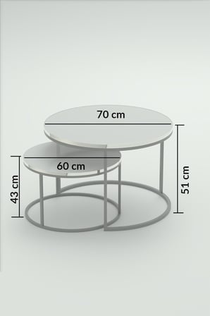 Gümüş Metal Orta Sehpa Krem 2'li