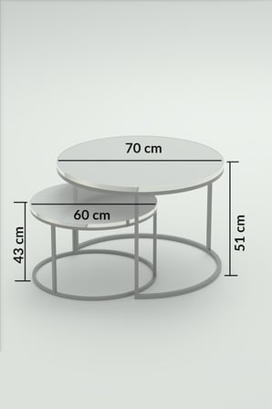 Gümüş Metal Orta Sehpa Beyaz 2'li