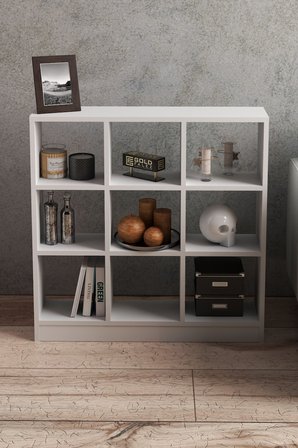 9 Bölmeli Kitaplık Beyaz 91 cm