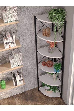 6 Raflı Kitaplık ve Saksılık Beyaz 160 cm