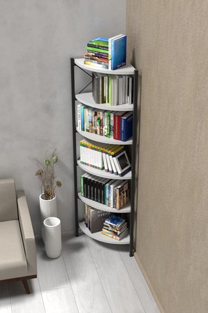 6 Raflı Kitaplık ve Saksılık Beyaz 160 cm