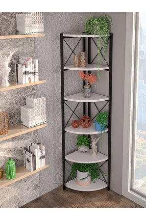6 Raflı Kitaplık ve Saksılık Beyaz 160 cm