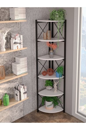 6 Raflı Kitaplık ve Saksılık Beyaz 160 cm