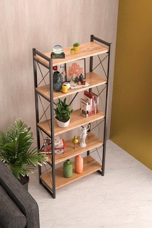 5 Raflı Metal Kitaplık Ceviz 180 cm