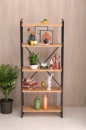 5 Raflı Metal Kitaplık Ceviz 180 cm