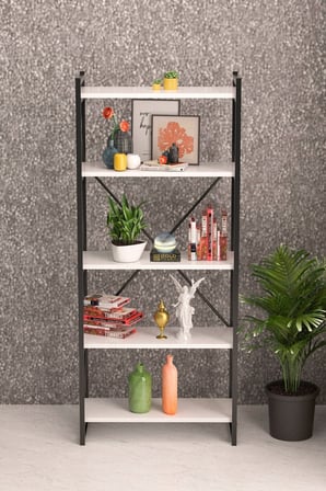 5 Raflı Metal Kitaplık Beyaz 180 cm