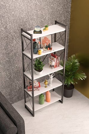 5 Raflı Metal Kitaplık Beyaz 180 cm