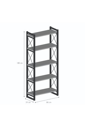 5 Raflı Metal Kitaplık Beyaz 180 cm
