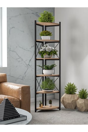 6 Raflı Kitaplık ve Saksılık Krem 160 cm