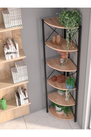 6 Raflı Kitaplık ve Saksılık Krem 160 cm