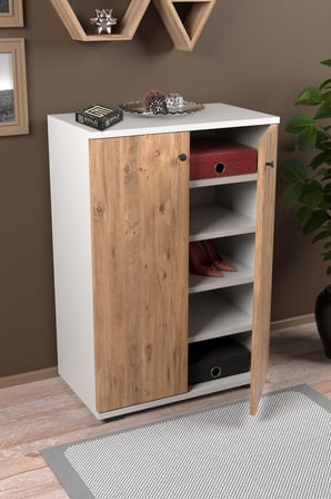 Kapaklı Ayakkabılık Çam Beyaz 86 cm
