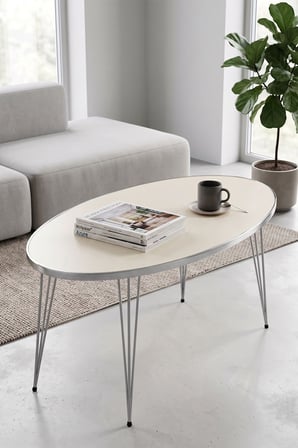 Gümüş Tel Oval Sehpa Krem Bej