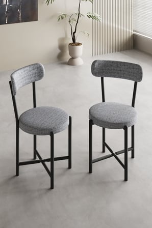 Sandalye 2 Adet Keten Kumaş Metal Ayak Modern Mutfak Sandalyesi Cafe Balkon Ofis Teddy 9812 Gri
