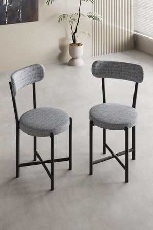 Sandalye 2 Adet Keten Kumaş Metal Ayak Modern Mutfak Sandalyesi Cafe Balkon Ofis Teddy 9812 Gri