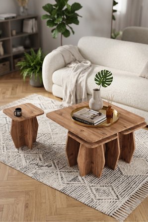 Orta Sehpa Ve Zigon Sehpa 5'li Set Modern Çok Amaçlı Salon Oturma Odası Yan Sehpa 9248 Atlantik Çam