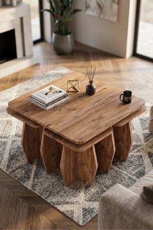 Orta Sehpa Ve Zigon Sehpa 5'li Set Modern Çok Amaçlı Salon Oturma Odası Yan Sehpa 9248 Atlantik Çam