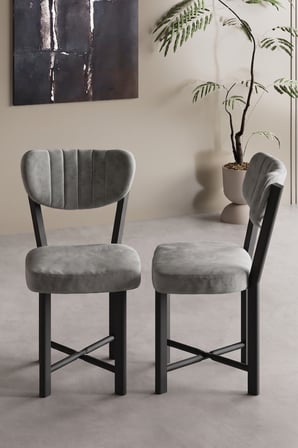 Sandalye 2 Adet Baby Face Kumaş Metal Ayak Modern Mutfak Sandalyesi Cafe Balkon Ofis Elma 9810 Gri