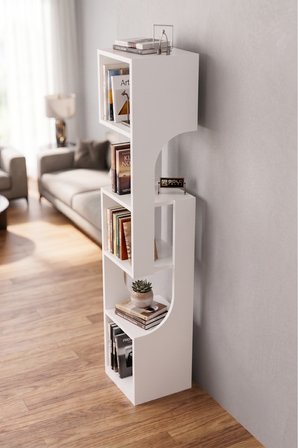 Kitaplık Ahşap Dekoratif Raf 5 Katlı Modern Çok Amaçlı Kitaplık Salon Ofis Kitaplığı 7067 Beyaz