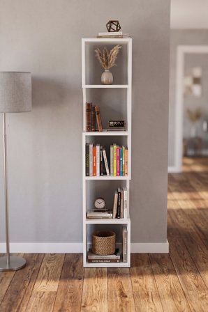 Kitaplık Ahşap Dekoratif Raf 5 Katlı Modern Çok Amaçlı Kitaplık Salon Ofis Kitaplığı 7067 Beyaz