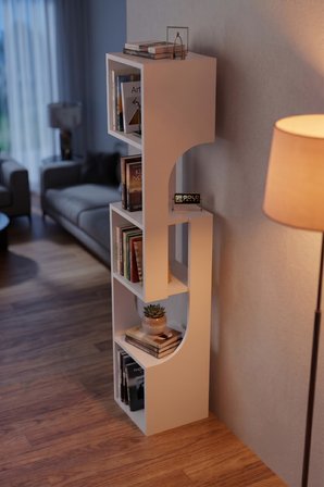 Kitaplık Ahşap Dekoratif Raf 5 Katlı Modern Çok Amaçlı Kitaplık Salon Ofis Kitaplığı 7067 Beyaz
