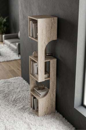 Kitaplık Ahşap Dekoratif Raf 5 Katlı Modern Çok Amaçlı Kitaplık Salon Ofis Kitaplığı 7065 Traverten