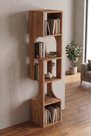 Kitaplık Ahşap Dekoratif Raf 5 Katlı Modern Çok Amaçlı Kitaplık Salon Ofis Kitaplığı 7066 Atlantik Çam