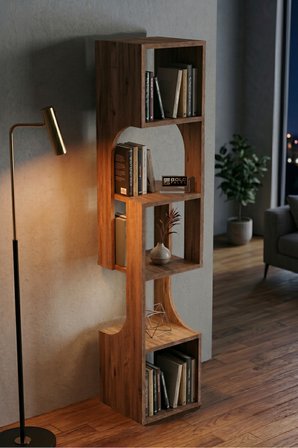 Kitaplık Ahşap Dekoratif Raf 5 Katlı Modern Çok Amaçlı Kitaplık Salon Ofis Kitaplığı 7066 Atlantik Çam