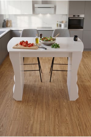 Mutfak Masası Mutfak Adası Ada Masa Bar Masası Kahvaltı Masası Raflı Çok Amaçlı Dolap Modern Masa 120x60 cm 9837 Beyaz