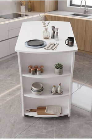Mutfak Adası Raflı Mutfak Bar Masası Çok Amaçlı Hazırlık ve Servis Masası 9837 Beyaz