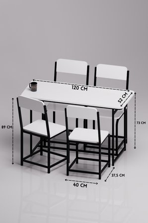 Bahçe Masa Takımı 4 Kişilik 4 Sandalyeli Masa Sandalye Seti Metal Ayak Balkon Mutfak Kafe Yemek Masası Minör Beyaz