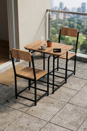 Bahçe Masa Takımı 2 Kişilik 2 Sandalyeli Masa Sandalye Seti Metal Ayak Balkon Mutfak Kafe Yemek Masası Minör Atlantik Çam