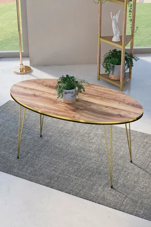 Orta Sehpa Elips Çift Gold Ceviz Tel Ayak