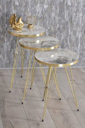 Zigon Sehpa Ve Orta Sehpa Elips Set Gold Efes Tel