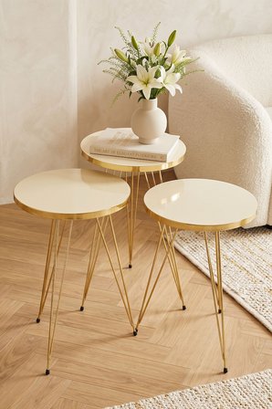 Zigon Sehpa Gold Krem Tel