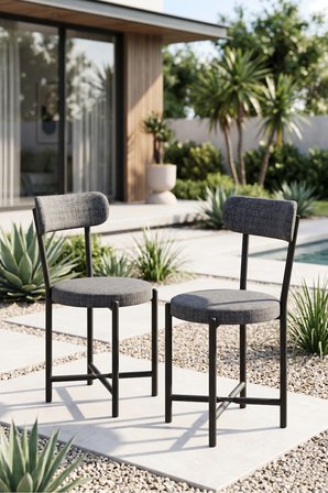 Sandalye 2 Adet Keten Kumaş Metal Ayak Modern Mutfak Sandalyesi Cafe Balkon Ofis Teddy 9813 Antrasit