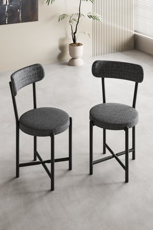 Sandalye 2 Adet Keten Kumaş Metal Ayak Modern Mutfak Sandalyesi Cafe Balkon Ofis Teddy 9813 Antrasit