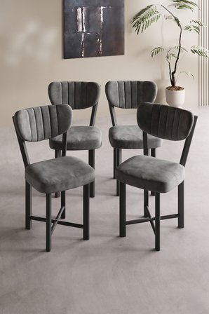 Sandalye 4 Adet Baby Face Kumaş Metal Ayak Modern Mutfak Sandalyesi Cafe Balkon Ofis Elma