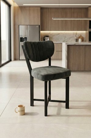 Sandalye 1 Adet Baby Face Kumaş Metal Modern Mutfak Sandalyesi Cafe Balkon Ofis Elma 9815 Antrast