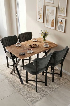 Sandalye 1 Adet Baby Face Kumaş Metal Modern Mutfak Sandalyesi Cafe Balkon Ofis Elma 9815 Antrast