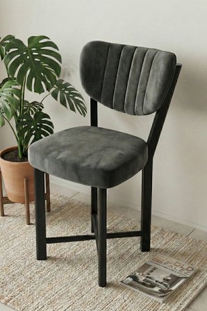 Sandalye 1 Adet Baby Face Kumaş Metal Modern Mutfak Sandalyesi Cafe Balkon Ofis Elma 9815 Antrast