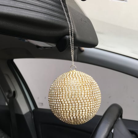 Kristal Taşlı Disko Topu Dikiz Ayna Süsü Büyük 8cm Kırmızı