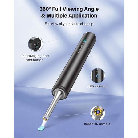 T5 3MP KAMERA 3.5MM LENS ŞARJLI WIFI GÖRÜNTÜLÜ KULAK TEMİZLEYİCİ SİYAH RENK