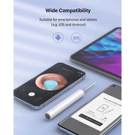 T5 3MP KAMERA 3.5MM LENS ŞARJLI WIFI GÖRÜNTÜLÜ KULAK TEMİZLEYİCİ BEYAZ RENK