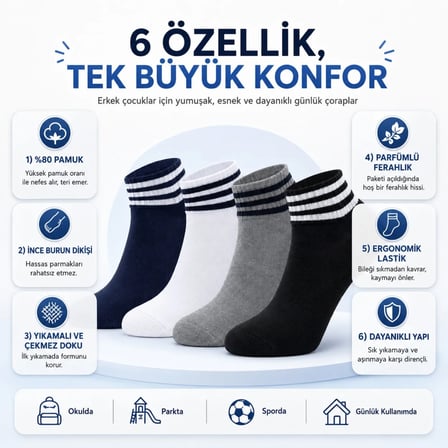 Bezos Professional Kız Çocuk Çorap 8'li Pamuklu Çizgili Patik 7-8 Yaş